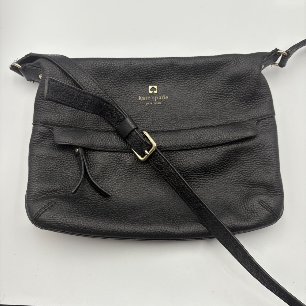 Kate Spade Black Leather Crossbody Bag Gold Tone Hardware‎ 12x8.25" Classic